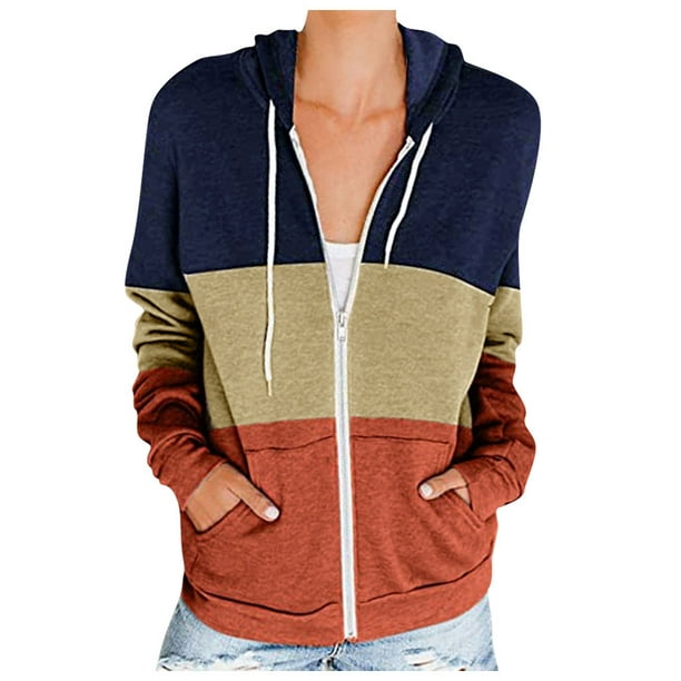 Sweatshirt Women Long Sleeve Turtleneck Patchwork Pocket Hoodies Outerwear Tops Winter Pullovers,Blue,XL,United States 